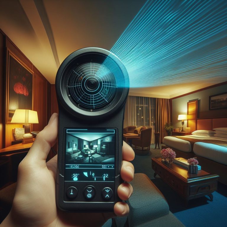 a radar device scanning a hotel room to find hidden cameras