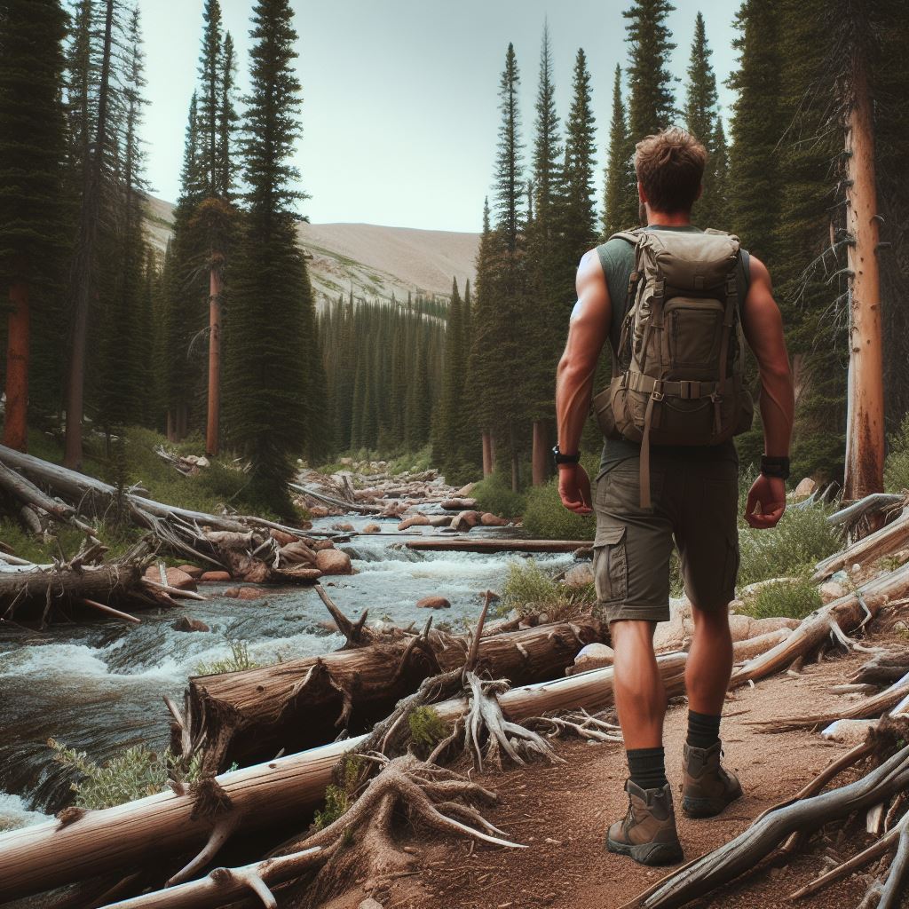 a man hiking alone in the woods in colorado