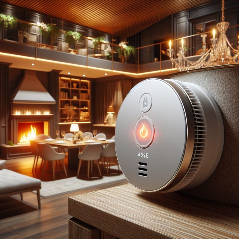 Smoke alarms light is on indicating it's keeping the home safe as it sits in the living room