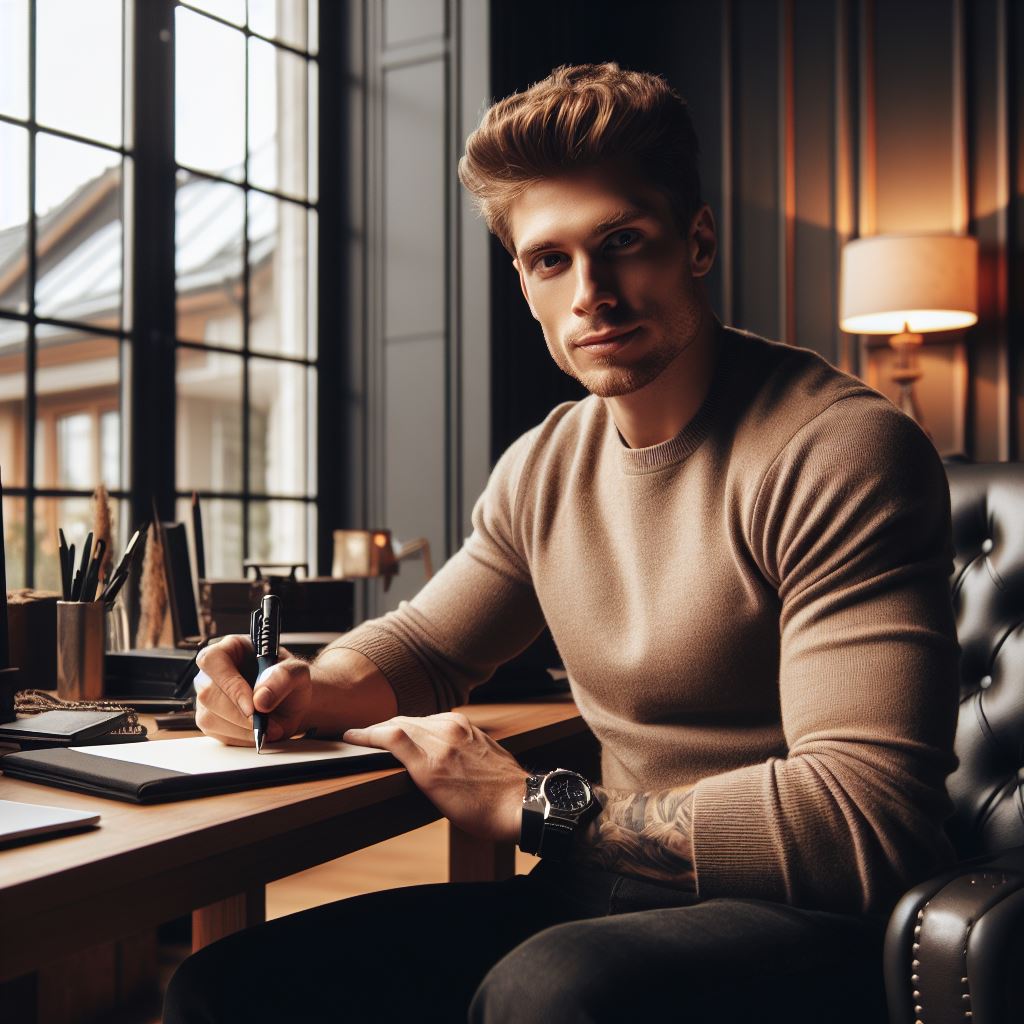 A man holding writing with a fully functional tactical pen