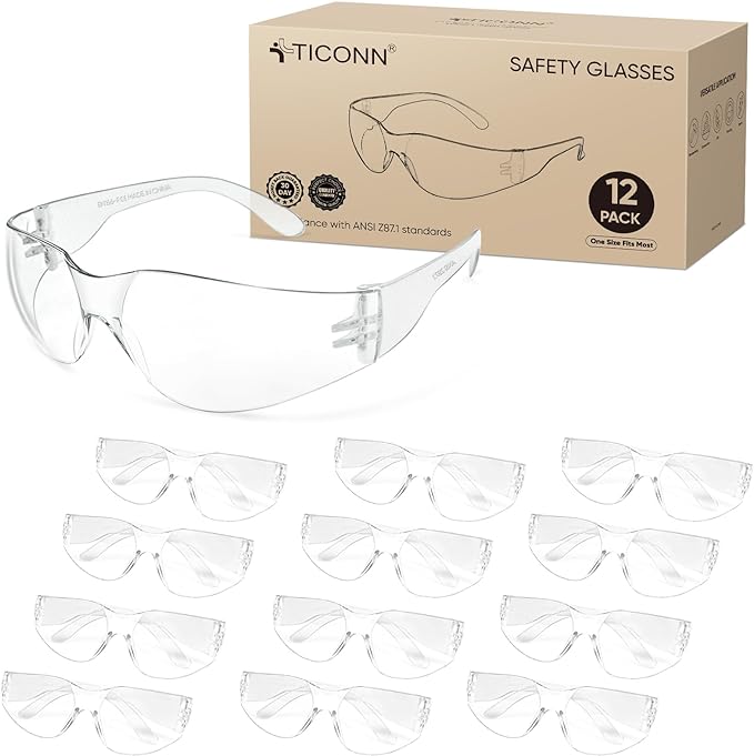 TICONN Clear Safety Glasses for Men, Safety Goggles 