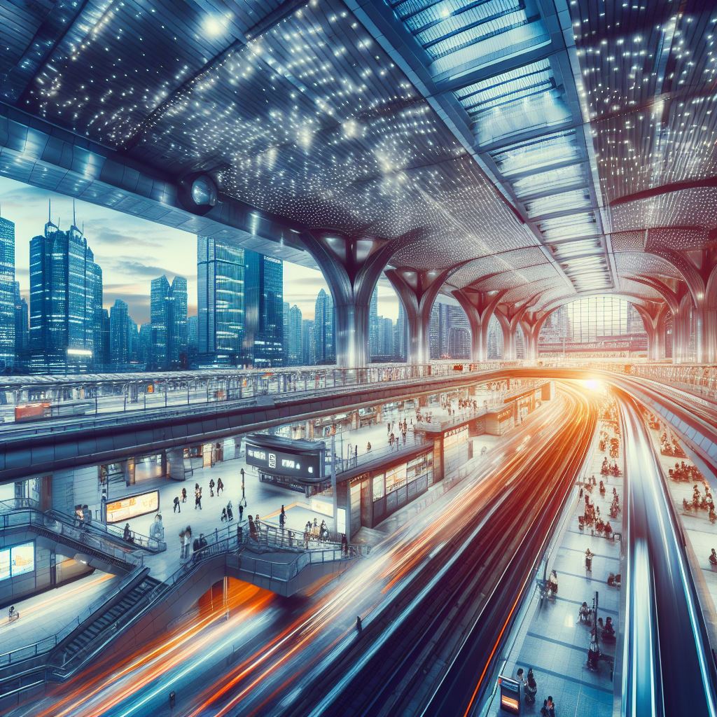 a busy public transit station for public transit and travel in a large city