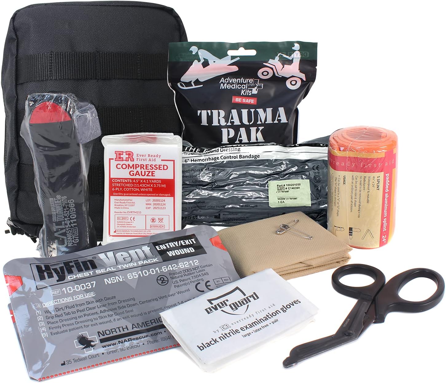 Trauma Pak, CAT Tourniquet, HyFin Vent Chest Seal, Israeli Bandage - Black