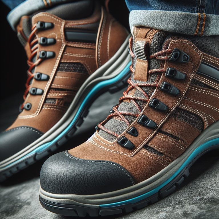 Close-up shot focusing on the key features of safety footwear