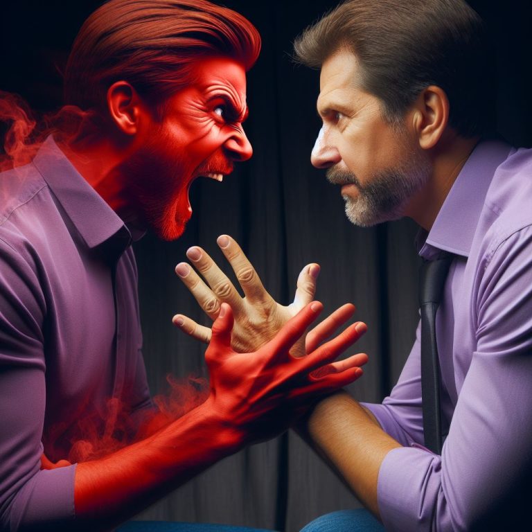 An image of a man calming down an angry person