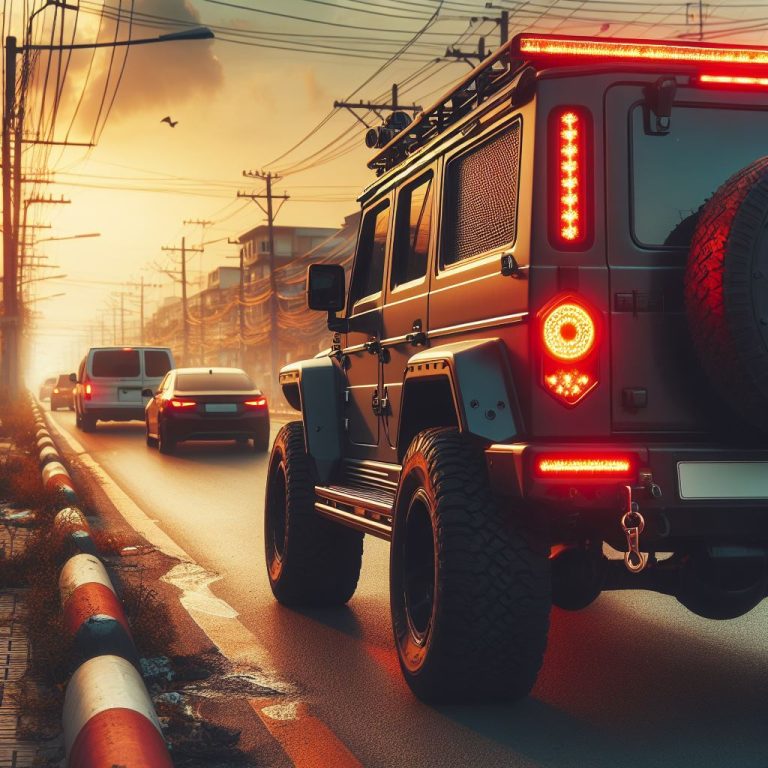 a vehicle parked on the side of the road with its hazard lights on