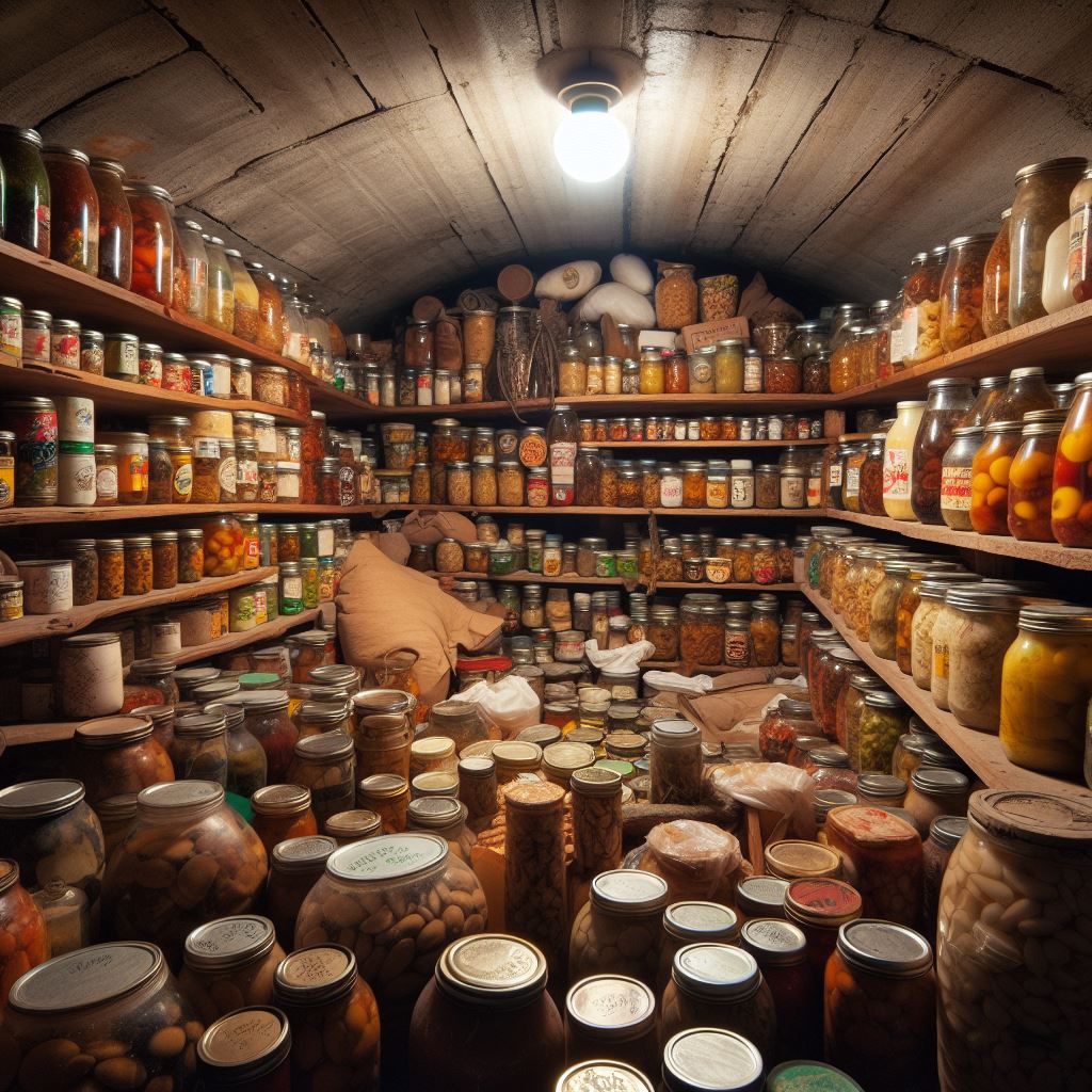a fallout shelter full of canned and jarred foods that can last decades when stored right