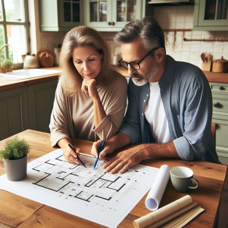 a man and woman planning a fire escape route in their home