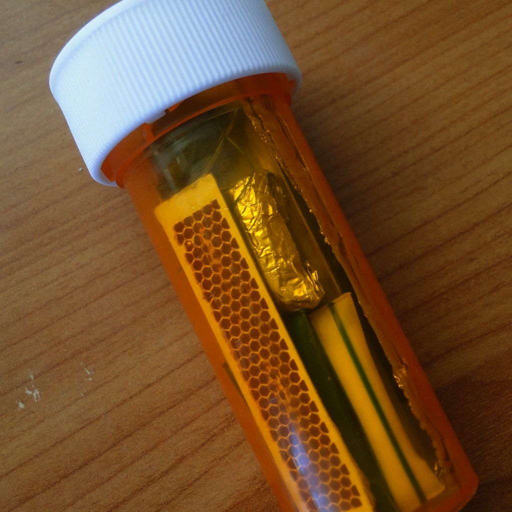pill bottle survival kit on a wooden desk