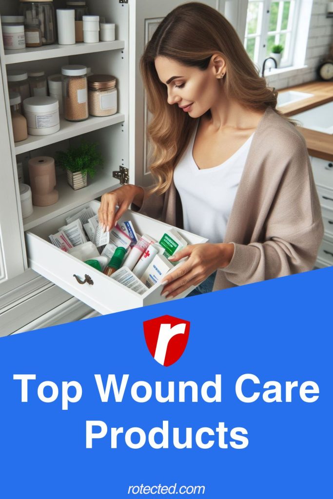 Top wound care products being sorted through in a first aid kit