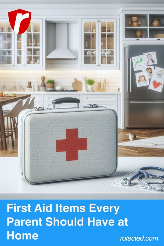 a first aid kit on the kitchen counter