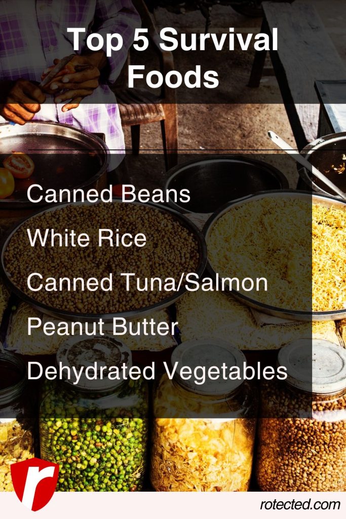 top 5 survival foods list infographic