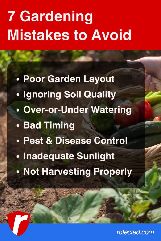 7 gardening mistakes to avoid infographic with 7 common beginner mistakes