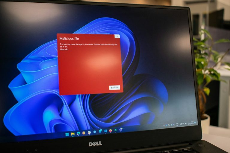 A Windows PC with a malware warning, one of the most common types of cyber attacks in 2024
